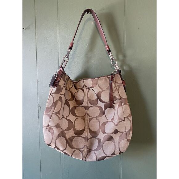 COACH Shoulder Bag Chelsea Ashlyn Hobo Logo Monogram Optic Brown Tan pocketbook - Picture 3 of 15